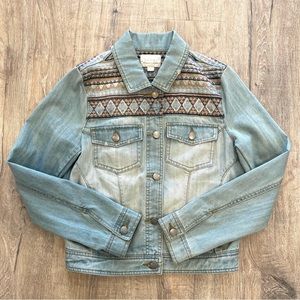 Nordstrom Hinge Embroidered Light Denim Wash Jean Jacket - Small